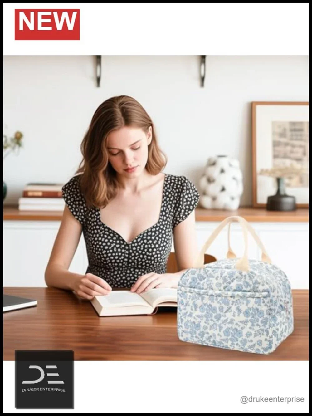 Cotton Quilted Insulated Lunch Bag, Reusable Floral Lunch Tote, Cooler Bag